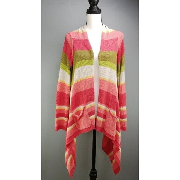 J Jill Sz S Asymmetrical Colorful Striped Open Front Sweater Duster Cardigan - Picture 1 of 10